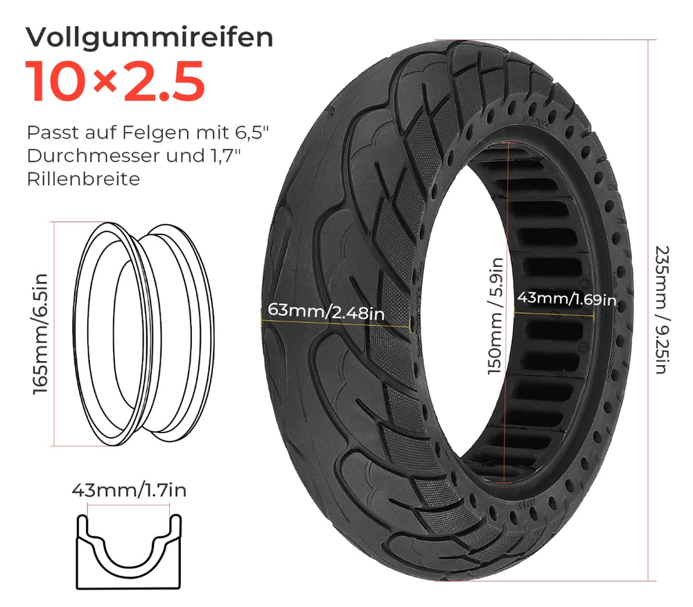 YZS 10 Inch 10x2.0 Thicker Solid Tire, Puncture Proof, For
